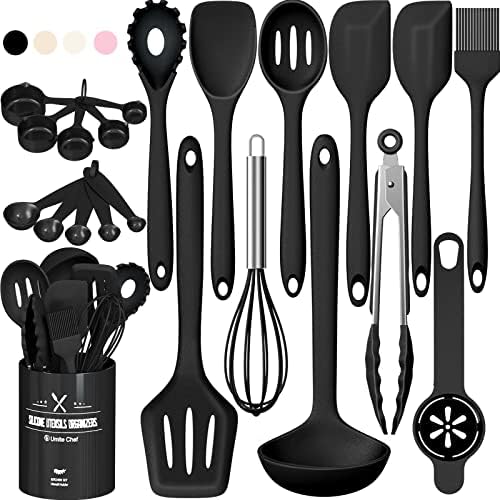 Silicone Kitchen Utensils Set, Umite Chef 22Pcs Cooking Utensils Spatula Set, Heat Resistant Non-Stick Silicone, Dishwasher Safe Cooking Gadgets Tools Set(Black) by UmiteChef