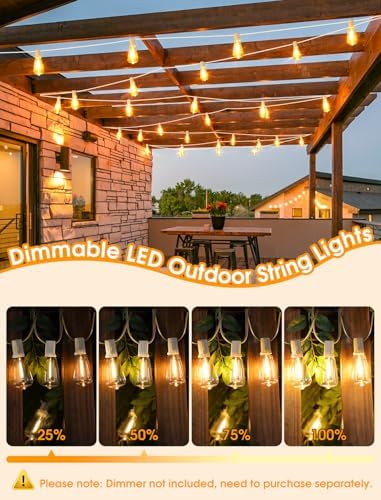 Larkvue 75FT(3x25FT) Outdoor String Lights, Patio Lights with 30+3 LED Dimmable Waterproof Connectable ST38 Bulbs for Gazebo Backyard Christmas, White - Image 5