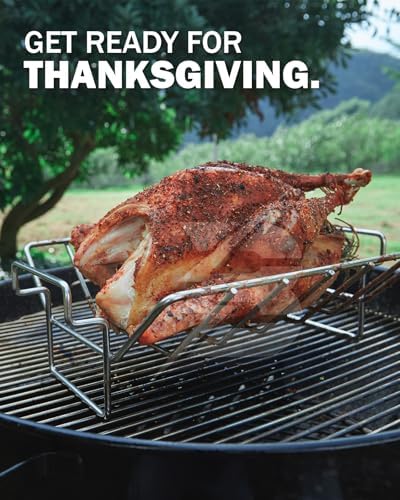Rib and Roast Rack for Big Green Egg, Turkey Roasting Rack for Grilling and Smoking - Stainless Steel Pan for Cooking Rib, Chicken, Bird. L/XL BGE Accessories, Also for Other 18" or Larger Grills - Image 6