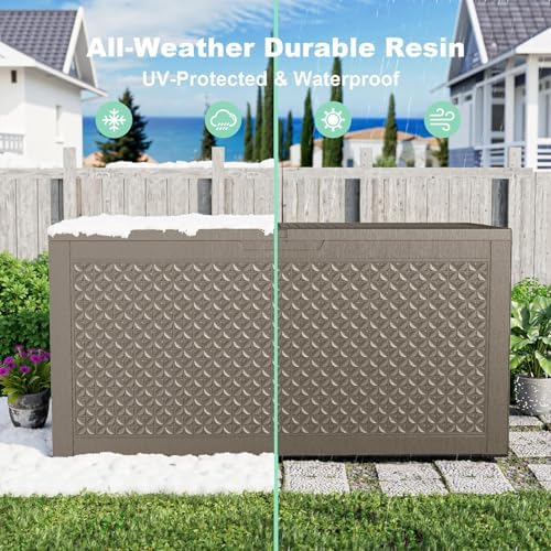110 Gallon Outdoor Storage Box Waterproof, Resin Lockable Deck Box with Lid, Large Capacity Weatherproof Container for Patio Furniture, Side Table and Cushions(Grey, 110 Gallon) - Image 6