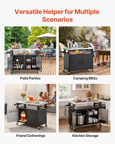 VEVOR Outdoor Grill Cart with Storage Cabinet, 53.1 Inch Grill Table, Waterproof Kitchen Island with Stainless Steel Top, Shelf, and Wheels, Movable Food Prep Station for Patio Bar Backyard BBQ - Image 7