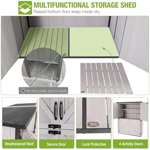 Outdoor Cabinet Storage Shed with Metal Frame Large Wooden Garden Shed Tool House with Floor,Door & Lock for Backyard Use - Image 6