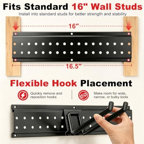 Garage Tool Organizer Wall Mount 66 inches with 13 Adjustable Heavy-Duty Hooks, Garage Organization, Garden Tool Storage Rack, Yard, and Shed, Holds Up to 520 lbs - Image 6
