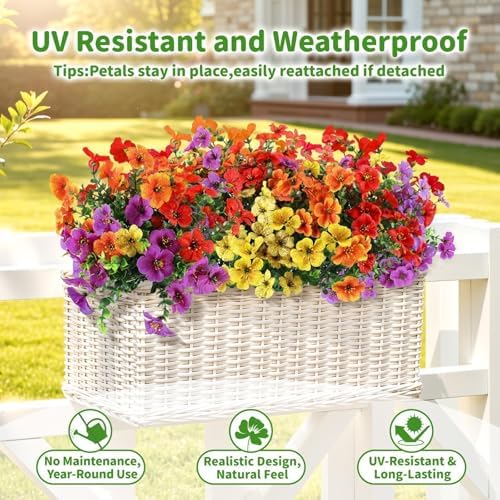 Artificial Outdoor Flowers, UV Resistant Waterproof Faux Plants, 12 Bundles - Image 4