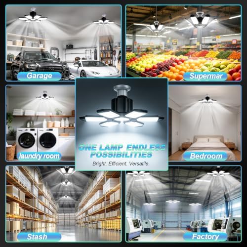 Led Garage Lights Bulb 6 Pack 200W Super Bright Ceiling Led Shop Lights, E26/E27 Base, 6500K, 20000LM Deformable Led Garage Light for Basement, Attic and Workshop Commercial Bay Lighting - Image 5