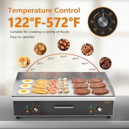 ROVSUN 30" Electric Griddle, Electric Countertop with Half Flat Top Griddle, 3000W Grill Stainless Steel with Adjustable Temperature Control 122°F-572°F for Commercial Home Restaurant, Plug - Image 3