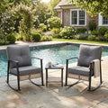 TARKARI 3-Piece Patio Rocking Chairs Set of 2, Rocking Chair Bistro Set [Upgraded 2.0] & 2-Tier Coffee Table, Wicker Rocking Chair Outdoor Patio Furniture Set for Backyard, Porch, Balcony (Grey) by Home