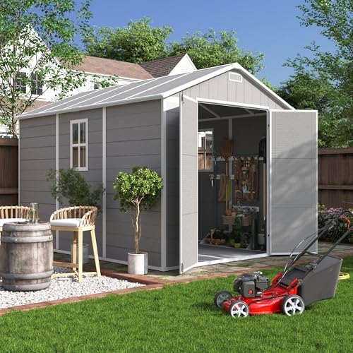 UDPATIO Plastic Storage Shed 7.5x10FT, Outdoor Resin Garden Shed,Grey White by UDPATIO