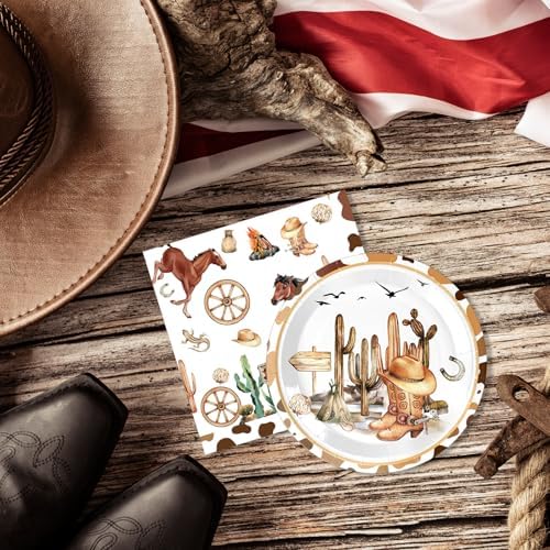 40PCS Western Birthday Decorations Cowboy Party Disposable Tableware Supplies Plates Napkins Rodeo Decoration for Baby Shower Fire Camping Wild West Party - Image 6