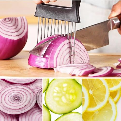 Onion Holder for Slicing, 2025 New Stainless Steel Onion Slice Holder Lemon Slicer Vegetable Cutter, Kitchen Gadgets Chopper Slicing Assistant Tool for Meat, Onion, Tomato, Potato (1 Pcs) - Image 3