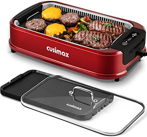 Indoor Grill, CUSIMAX Smokeless Grill Indoor, Electric Griddle, 1500W, Red by CUSIMAX