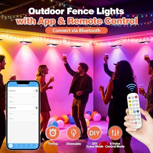 Outdoor Fence Lights Plug in, 100FT LED Fence Lights, App & Remote Control, 100 Scene Modes, IP67 Waterproof Outdoor Lights for Backyard, Patio, Deck - Brighter Than Solar Lights - Image 3