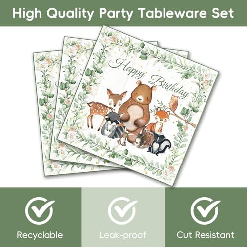 40pcs Animals Party Supplies,Woodland Party Decoration Supplies,Used for Animals Birthday Decoration,Include 20 dinner plates, 20 Napkin - Image 4