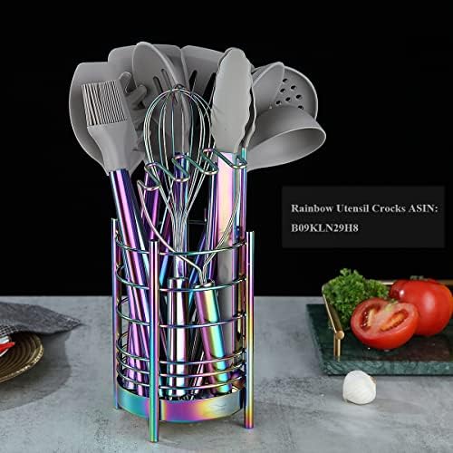 HOMQUEN 38 Piece Silicone Kitchen Cooking Utensils Set with Utensil Rack, Silicone Head and Stainless Steel Handle Cookware, Rainbow Handle with Silicone Head - Image 4