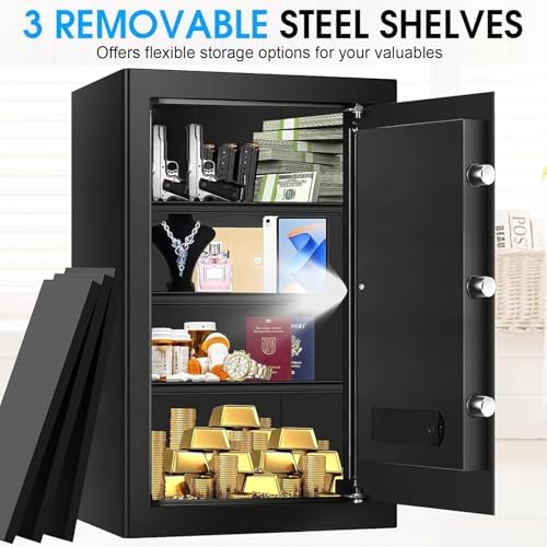 5.2 Cuft Large Home Safes Fire Waterproof, Fireproof Safe Box for Home with Programmable Keypad, Spare Keys and 3 Removable Shelves, Anti-Theft Security Fireproof Document Safe for Money Valuables - Image 6