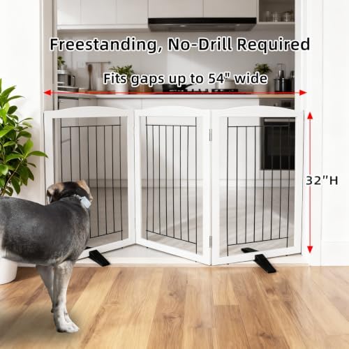 ZJSF Freestanding Dog Fence Indoor, Foldable Dog Gate for Doorways, Stairs or Hallways, Sturdy Wood Extra Wide Pet Gate with Support Feet for The House, White, 32 "Height-3 Panels - Image 2