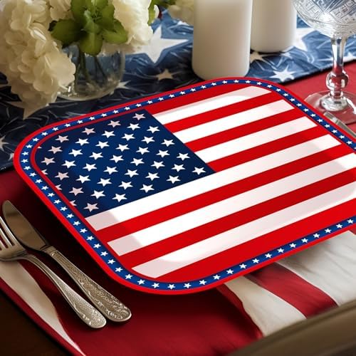 Whaline 40 Pcs 9 Inch Patriotic Paper Plates American Flag Square Disposable Plates 4th of July Party Tableware Dinnerware for 250th Anniversary Independence Day Birthday Party Supplies Table Decor - Image 6