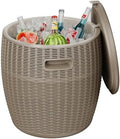 EasyUp 9.5 Gallon Outdoor Cooler Table, Wicker Round Ice Bucket for Parties, Rattan Bar Table with Top Lid Side Handles Drainage Plug, Beer Wine Cooler Side Tables for Patio, Poolside, Deck, Grey by EASYUP