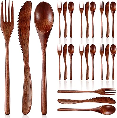 Geiserailie 24 Pcs Wooden Utensils for Eating Wooden Spoon Fork Knife Set by Geiserailie