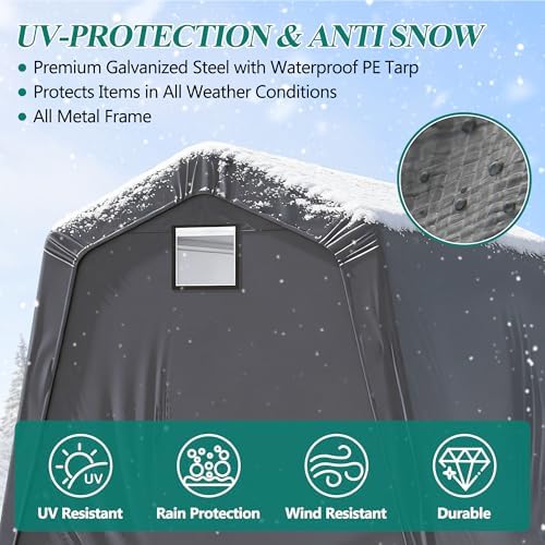 GARTOO 8' x 14' Outdoor Storage Shelter Shed, Gray - Image 4