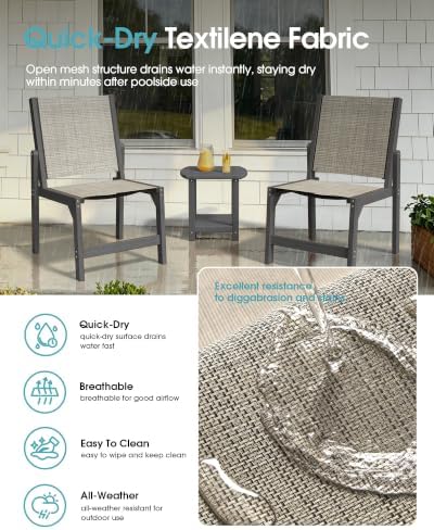 Ciokea HDPE Outdoor Dining Set, Patio Table and 4 Stackable Chairs, Grey - Image 6