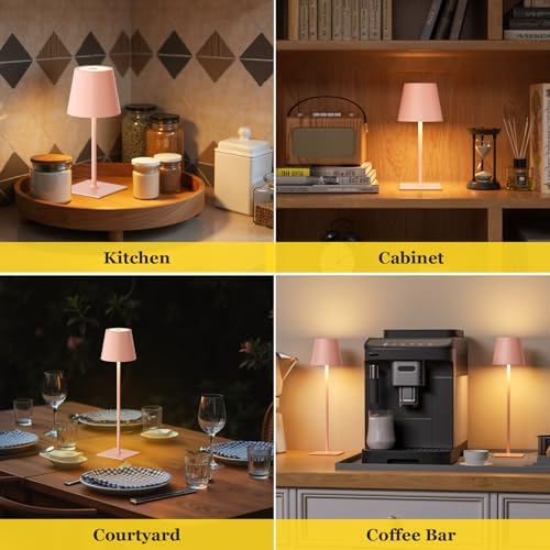 Kakanuo Pink Cordless Rechargeable Table Lamp 5000mAh Battery Operated Lamps, 3 Colors Stepless Dimming Touch Lamp for Living Room, Kitchen Counter, Dining, Outdoor Patio, 2 Pack - Image 6