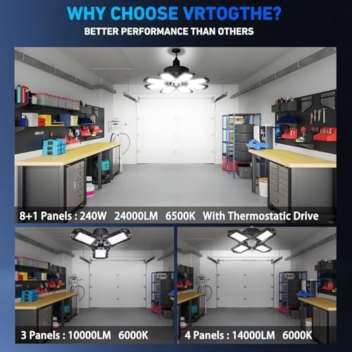 Garage Light 6 Pack - 240W 24000LM 6500K Garage Lights Ceiling LED with 8+1 Deformable Panels, E26/E27 Screw Socket in LED Shop Light for Workshop, Basement, Gym, Barn, Warehouse etc Bay Lighting - Image 5