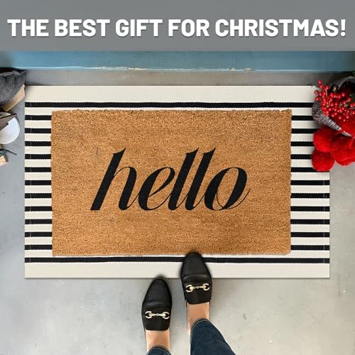 IOHOUZE 2x3 Striped Outdoor Door Mat, Washable Porch Rug, Black Beige - Image 2