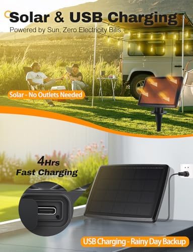 Likesky 50FT Solar String Lights Outdoor with Remote,18+1LED Shatterproof Bulbs & USB Port, Waterproof 3 Modes Dimmable Solar Lights for Backyard, Patio, Camping - Image 4