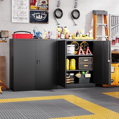 Letaya Metal Storage Cabinets with Lock Door,2 Adjustable Shelves Organizer Steel Storage Cabinets for Home,Office,Warehouse,Garage,Employee Lockers(Black) - Image 2
