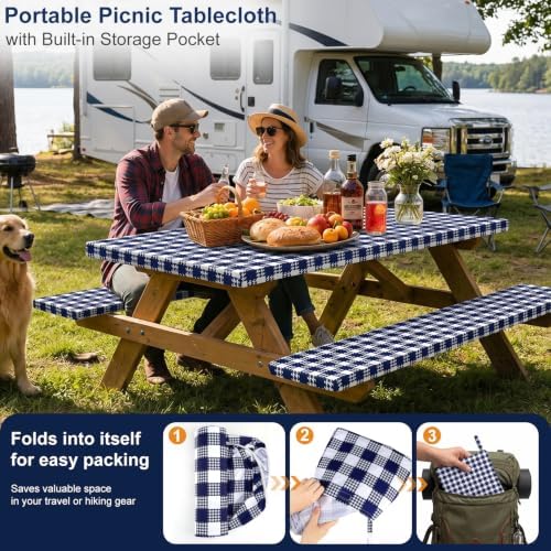 Picnic Table Cover with Bench Covers Camping Tablecloth Set with Pocket - Image 3