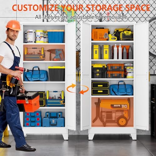 GAIOUS 71''Tall Metal Garage Storage Cabinet,File Cabinet with Door and Adjustable Shelves, Outdoor Steel Tool Cabinet for Home,Office,Warehouse,Garage,White - Image 4