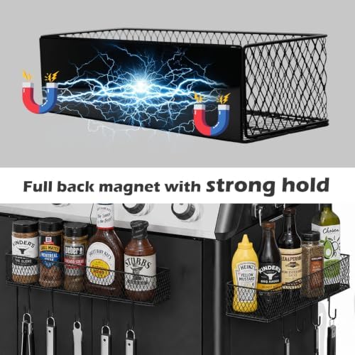 2 Pack Magnetic Grill Caddy Organizer with Paper Towel Holder and 8 Hooks, Outdoor Magnetic Storage Bins for BBQ Tools and Seasonings, Magnetic Grill Organizer for Pellet Grill Accessories - Image 5