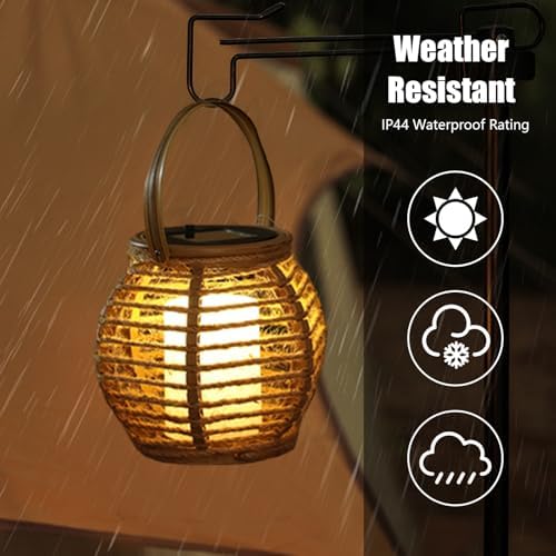Solar Hanging Lantern, Hand-Woven Hemp Rope, IP44 Waterproof LED - Image 3