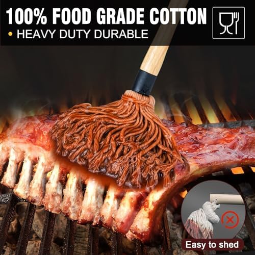 Walfos BBQ Mop Brushes for Sauce, Grilling Basting Mop Wooden Long Handle with 3 Heads, for Grilling, Barbecue, Smoking Steak (18") - Image 2