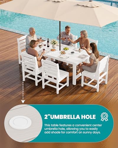 SERWALL Armless Outdoor Dining Set, Patio Dining Set for 6, White - Image 4