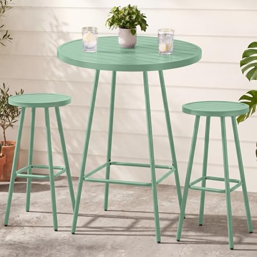 Best Choice Products 3-Piece Patio Dining Set, Bar Height, Outdoor Bistro Set, Outdoor Round Bar Table w/ 2 Bar Stools, Steel - Sage by BestChoiceProducts