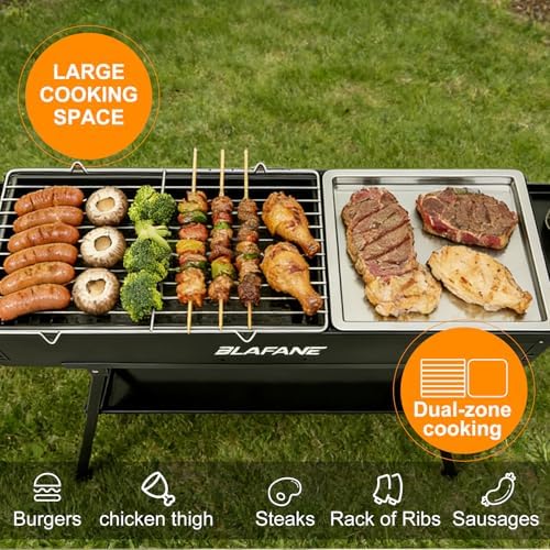 Charcoal Grill, Portable Outdoor BBQ Grill with Flat Griddle Plate - Image 6
