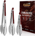 Eddeas Tongs For Cooking - 7",9" and 12 inch Kitchen Tong Heat Resistant 600 Degrees Stainless Steel Tongs, Heavy Duty Metal Locking Tong, Perfect for Food, BBQ Red Set of 3 by Eddeas