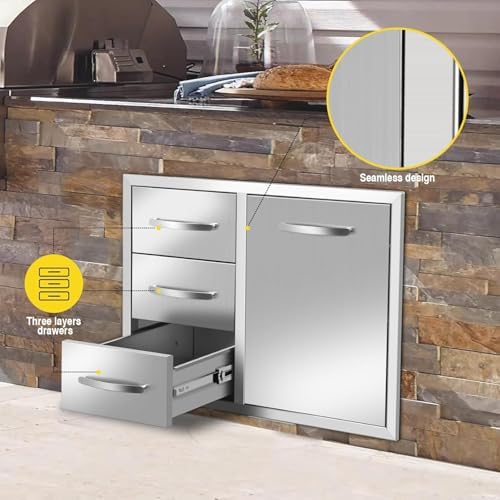 Outdoor Kitchen Drawer Combo, BBQ Access Door Drawers Combo With Stainless Steel, Perfect For BBQ Grill Station Outdoor Kitchen Storage Cabinet (Drawer Combo-28Wx20.1Hx19.7D with Handles) - Image 5