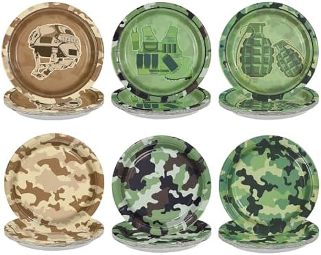 60Pcs Camo Army Birthday Party Paper Plates 7 Inch Disposable Heavy Duty Camo Military Dessert Plates Camouflage Military Decorations for Soldier Boys Men Army Hunting Birthday Party Supplies by Greencian
