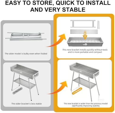 WILLBBQ Charcoal Grill, Portable BBQ Grill with Removable Stand & Shelf - Image 3