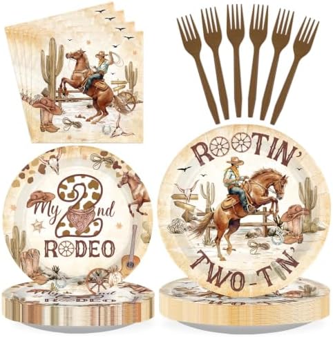 96Pcs Western Cowboy 2nd Birthday Party Decorations, Serves 24 by Greencian