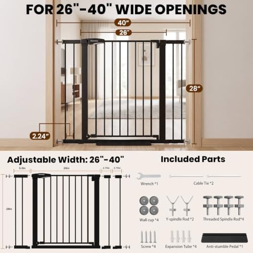 Baby Gate for Stairs, 26-40" Auto Close Dog Gate for Doorways No Drilling - Image 2