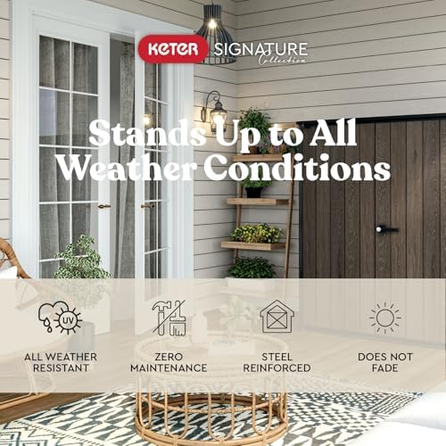 Signature Collection Vertical Outdoor Storage Shed, Weather-Resistant Resin Storage Cabinet with Double Doors & Heavy-Duty Floor, Walnut - Image 3