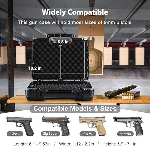Kinghardcase 9mm Gun Case Lockable, TSA Approved Firearm Travel Case with TSA Lock, Pistol Case Hard Shell, Gun Safe for Handgun, Pistol, Revolver - Shockproof Gun Storage - Image 3