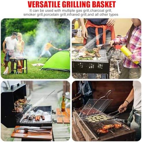 Grill Baskets Fish Grilling Basket for Outdoor Grilling Barbecue Stainless Steel Folding Grill Accessories with Removable Handle, Grill Basket for Bar, Camping, Picnics & Parties. Amazing Grill - Image 5