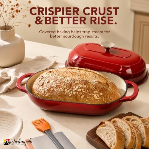 MICHELANGELO Enameled Cast Iron Bread Oven, Oval Sourdough Dutch Oven & Lid - Image 2