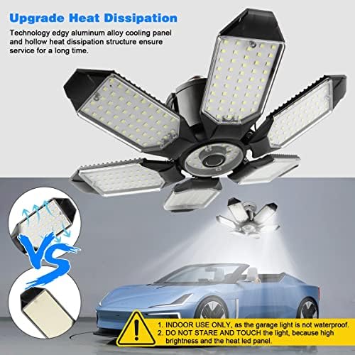 LED Garage Light - 160W LED Garage Ceiling Lights 16000LM Super Bright Garage Lighting with 6 Deformable Panels E26/E27 Screw in Led Shop Lights for Basement Workshop Warehouse Attic - Image 4