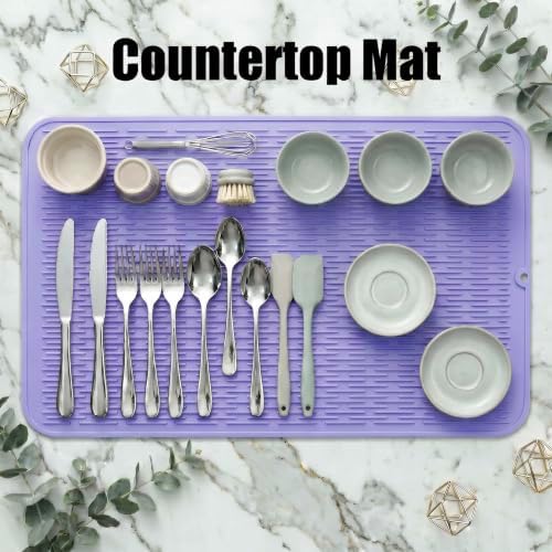 MicoYang Silicone Dish Drying Mat for Multiple Usage,Easy clean,Eco-friendly,Heat-resistant Silicone Mat for Kitchen Counter or Sink,Refrigerator or Drawer Liner Light Purple 5XL 36inches x 18inches - Image 3